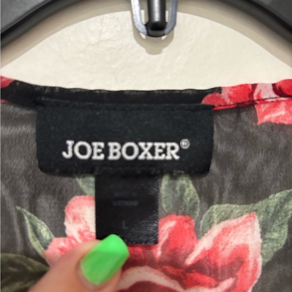 Joe Boxer Black Kimono with Pink Floral Design size Large - Picture 3 of 4